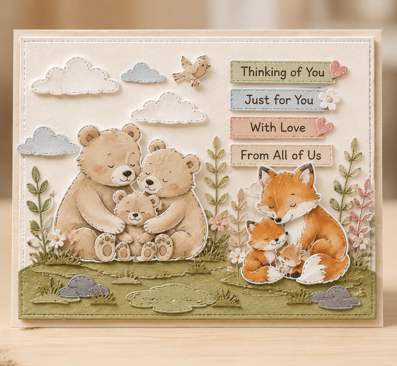 Woodland Bear Fox Stamp and Die Set, Animal Card Making, Scrapbook Craft Supply