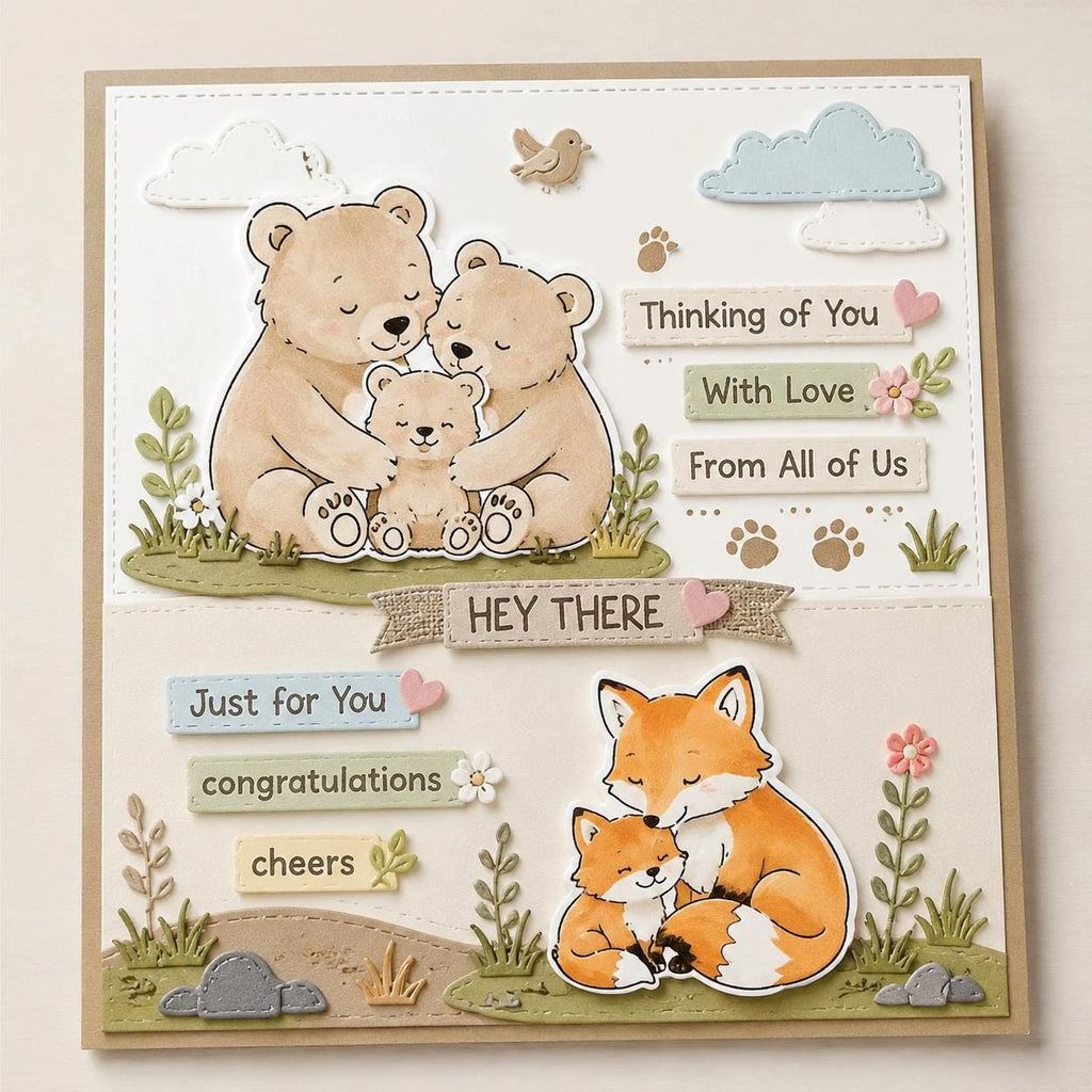 Woodland Bear Fox Stamp and Die Set, Animal Card Making, Scrapbook Craft Supply