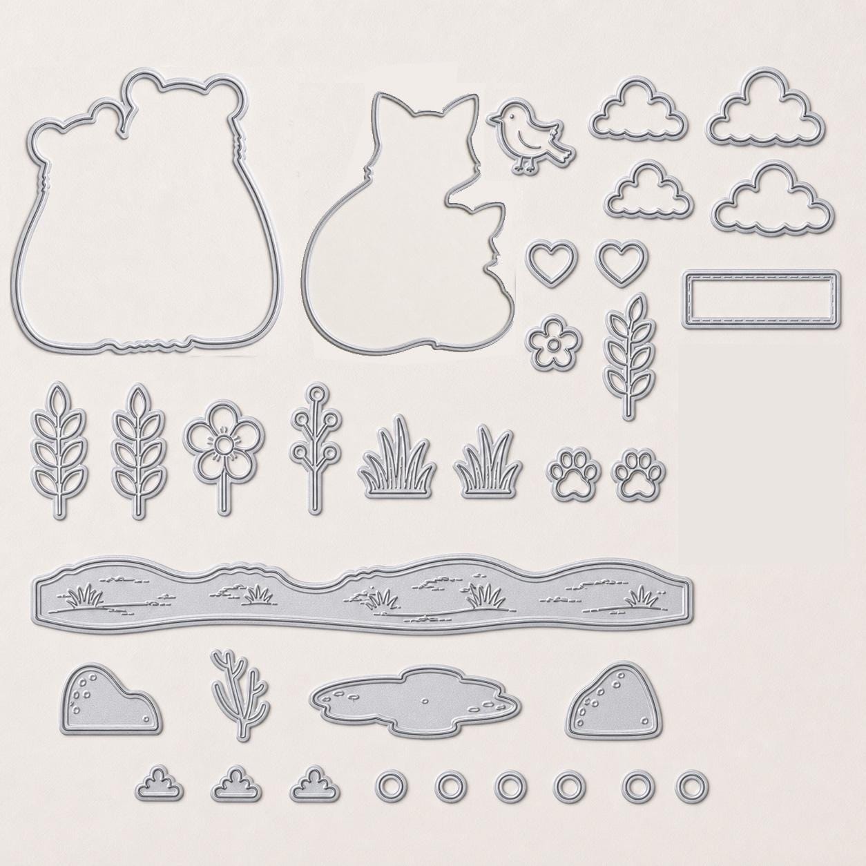 Woodland Bear Fox Stamp and Die Set, Animal Card Making, Scrapbook Craft Supply