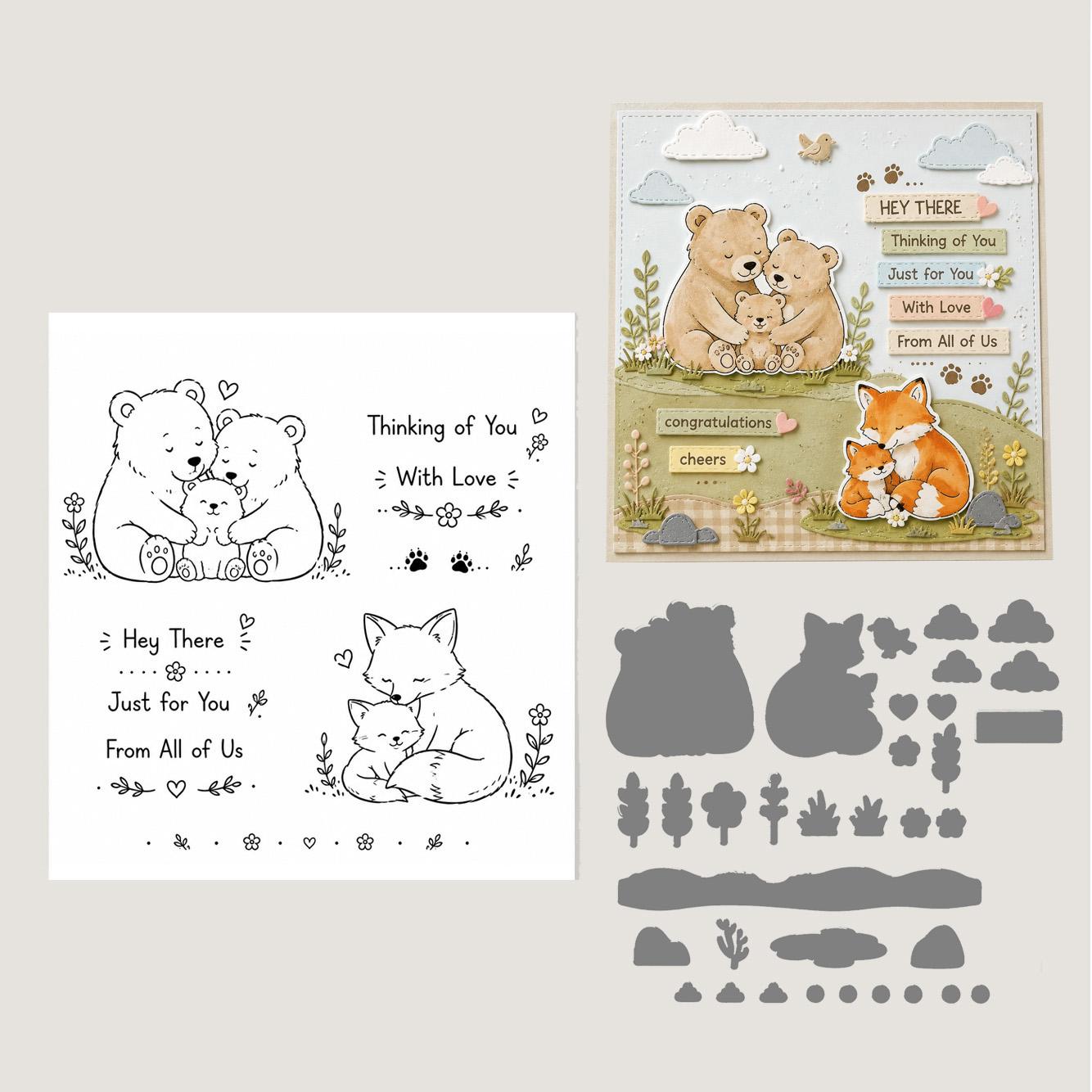 Woodland Bear Fox Stamp and Die Set, Animal Card Making, Scrapbook Craft Supply