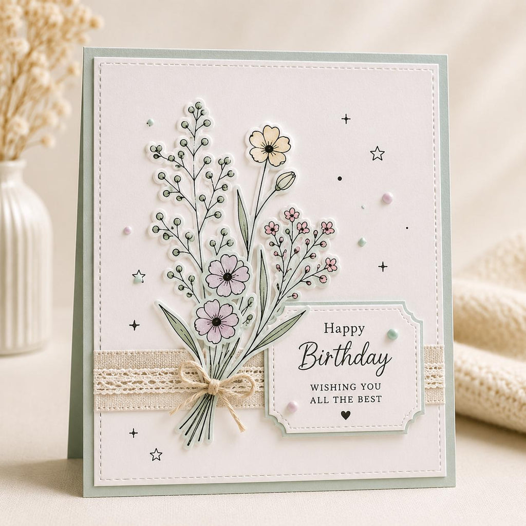 Floral Stamp and Die Set, Botanical Flower Cutting Dies, Card Making Supplies