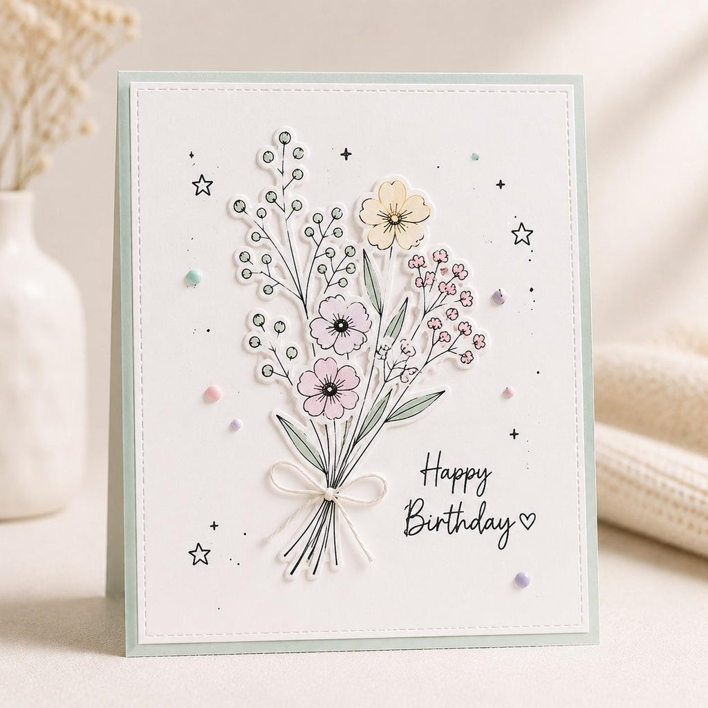 Floral Stamp and Die Set, Botanical Flower Cutting Dies, Card Making Supplies