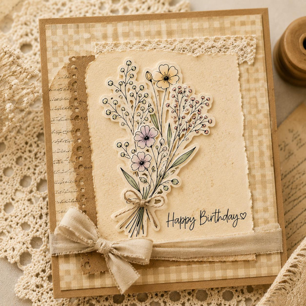 Floral Stamp and Die Set, Botanical Flower Cutting Dies, Card Making Supplies