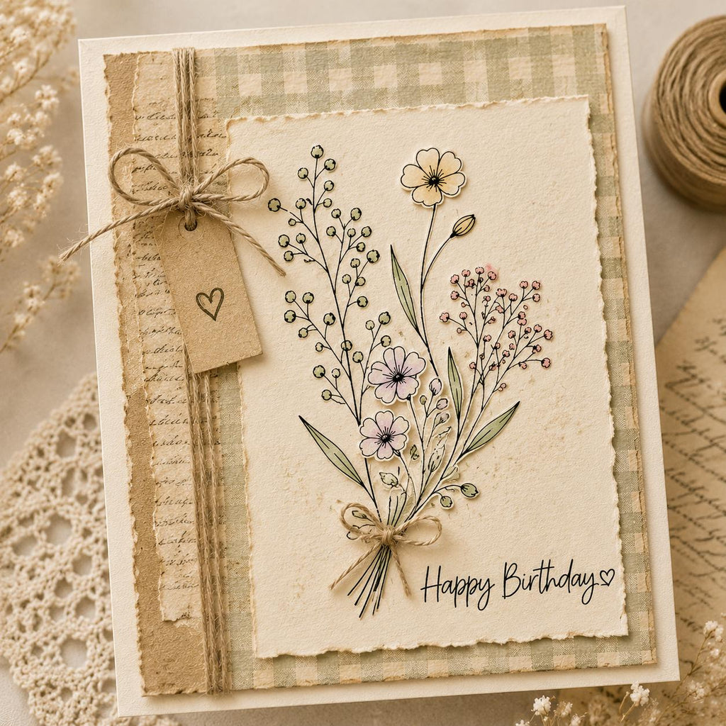 Floral Stamp and Die Set, Botanical Flower Cutting Dies, Card Making Supplies