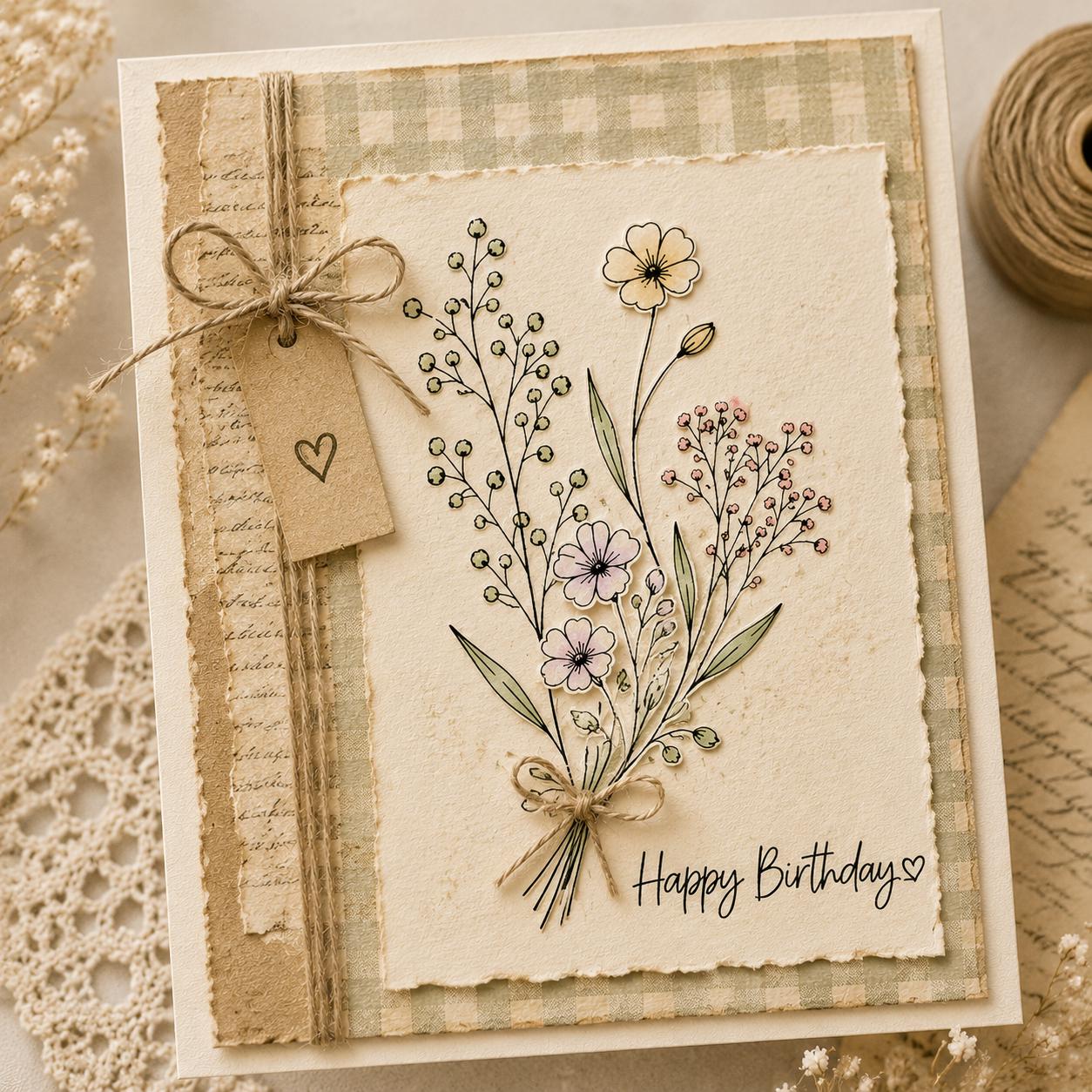 Floral Stamp and Die Set, Botanical Flower Cutting Dies, Card Making Supplies