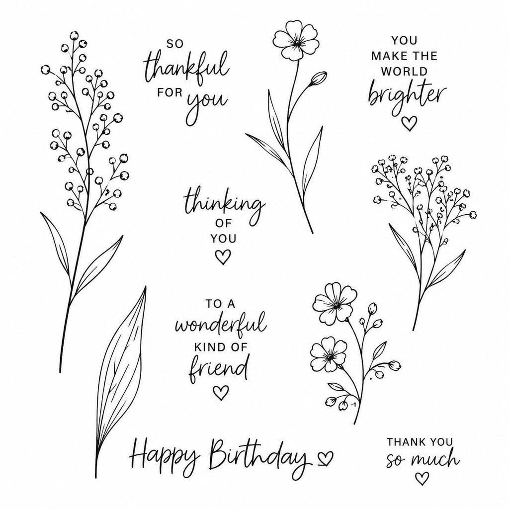 Floral Stamp and Die Set, Botanical Flower Cutting Dies, Card Making Supplies