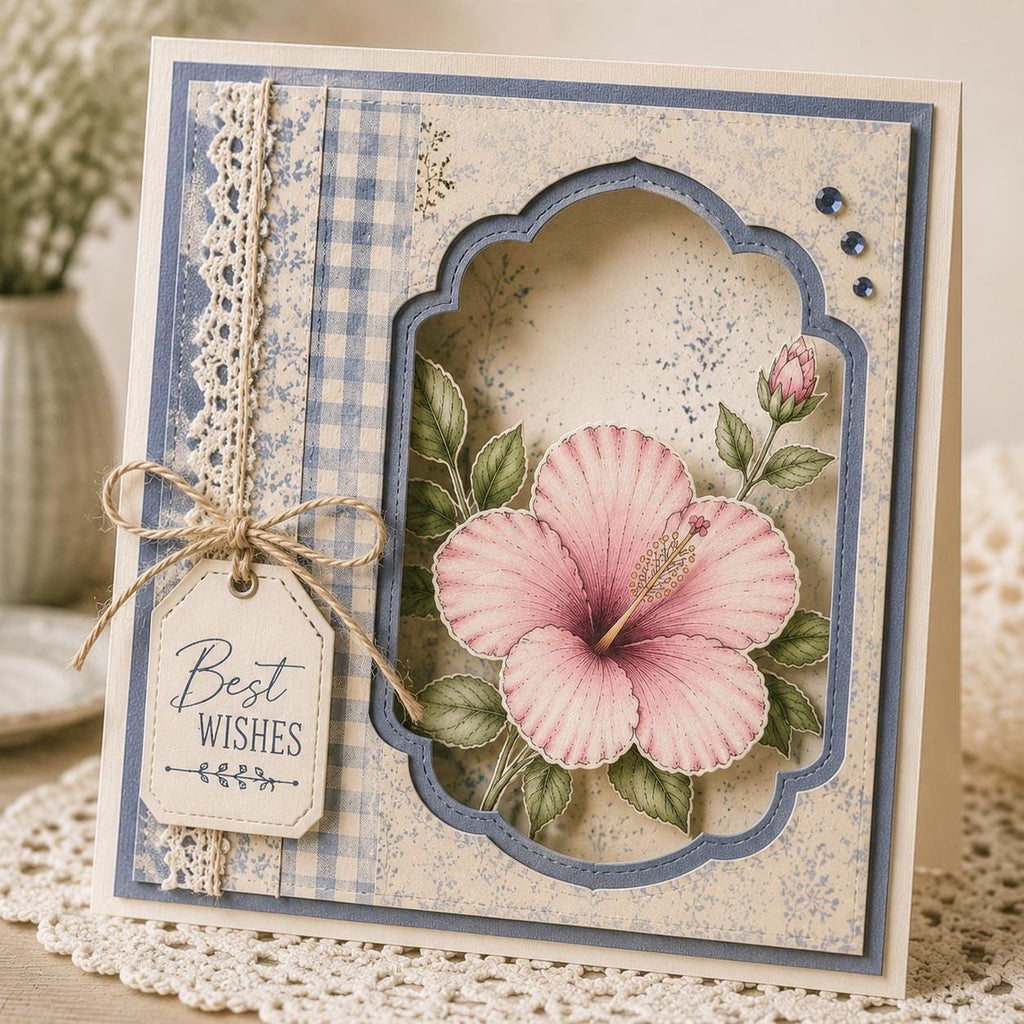 Hibiscus Flower Clear Stamp and Die Set, Floral Botanical Card Making Supplies