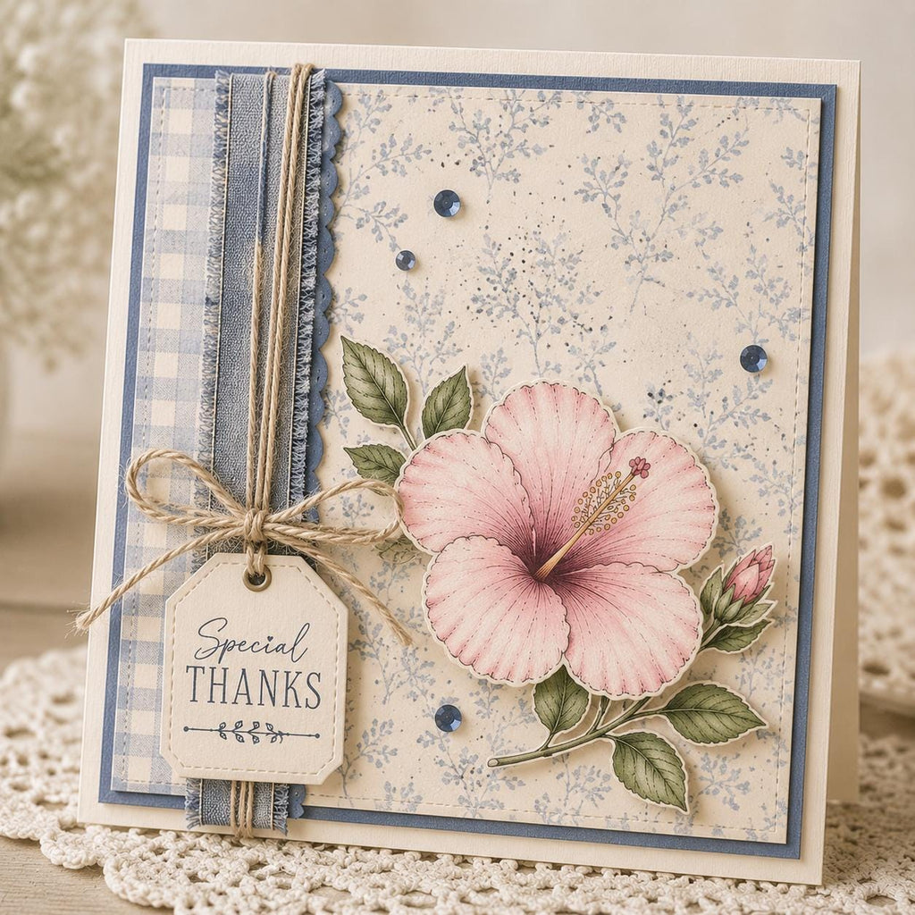 Hibiscus Flower Clear Stamp and Die Set, Floral Botanical Card Making Supplies
