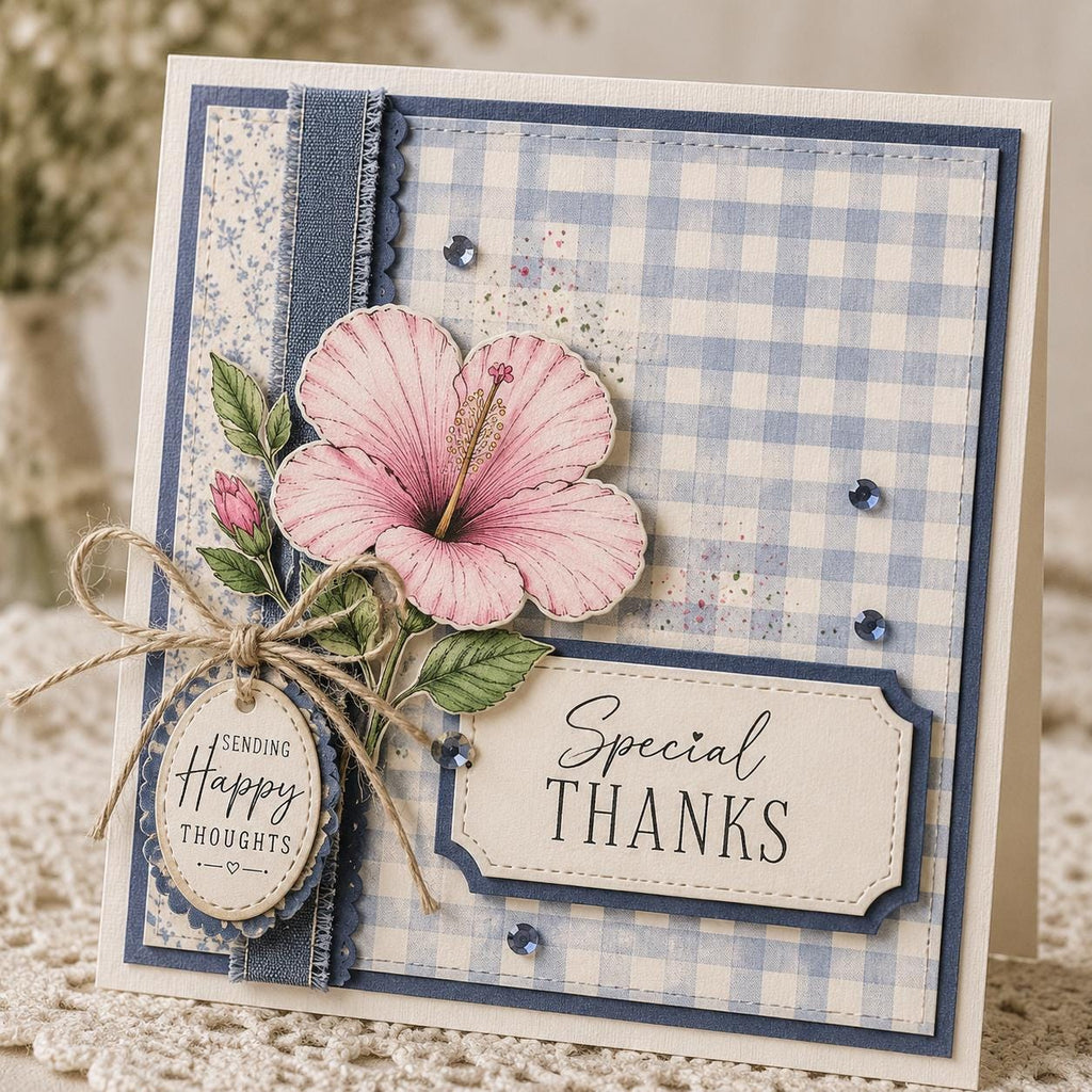 Hibiscus Flower Clear Stamp and Die Set, Floral Botanical Card Making Supplies