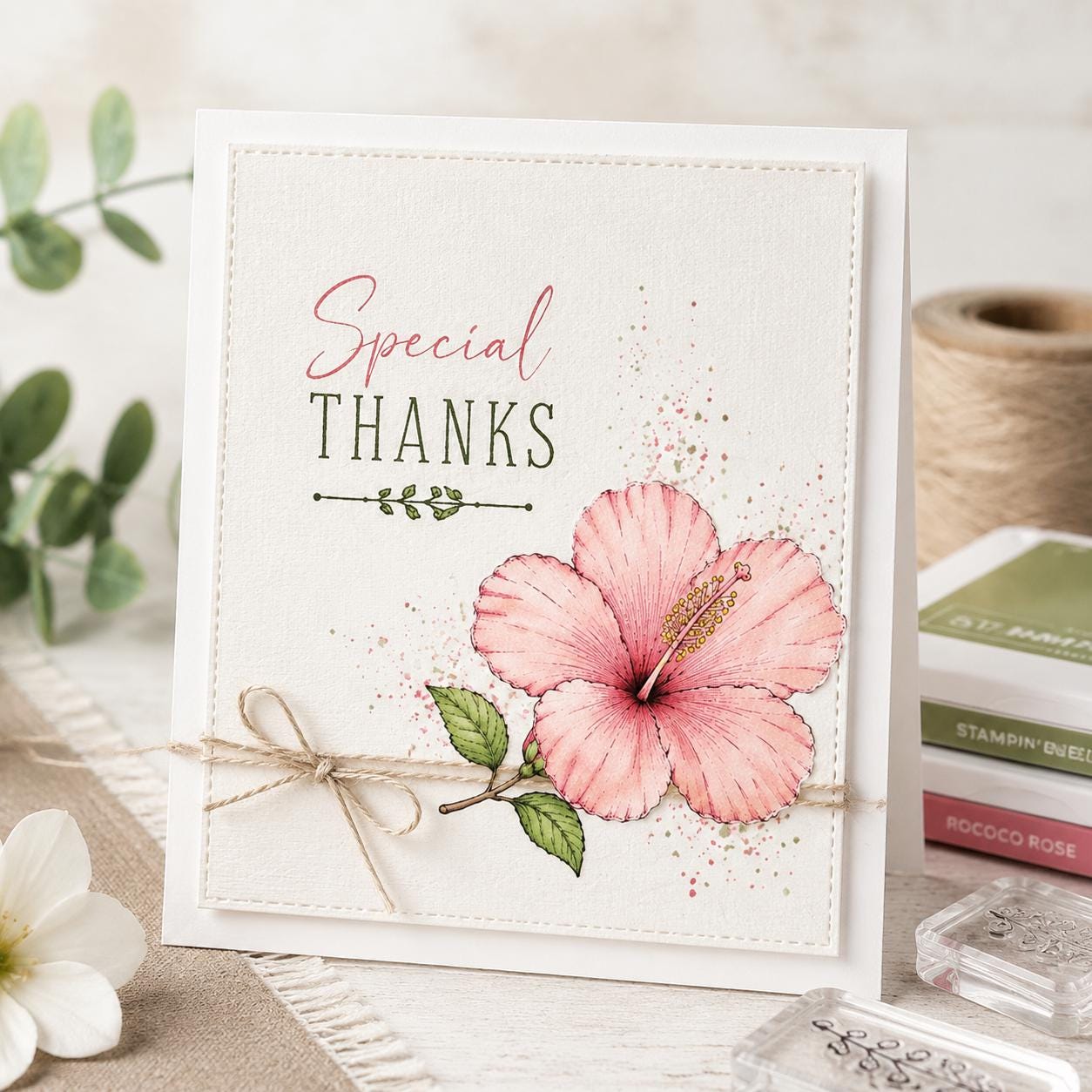 Hibiscus Flower Clear Stamp and Die Set, Floral Botanical Card Making Supplies