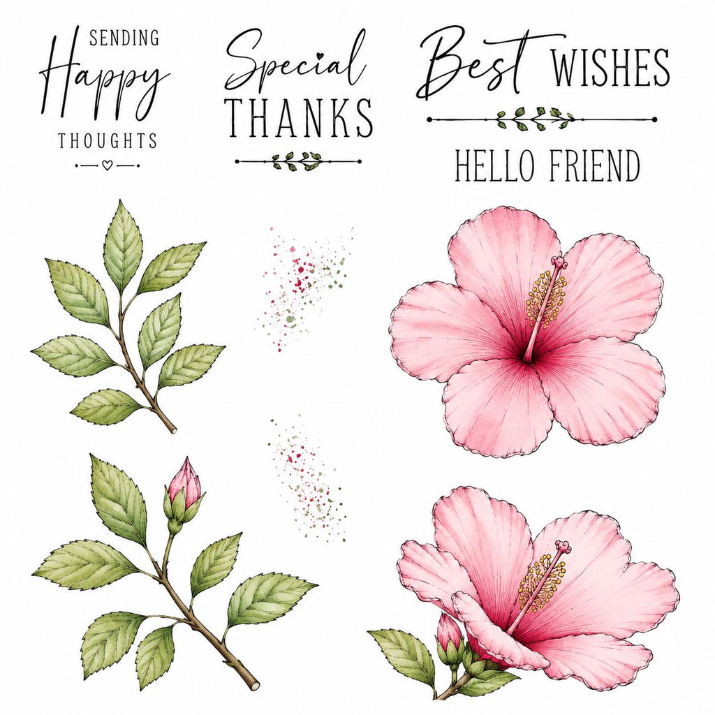 Hibiscus Flower Clear Stamp and Die Set, Floral Botanical Card Making Supplies