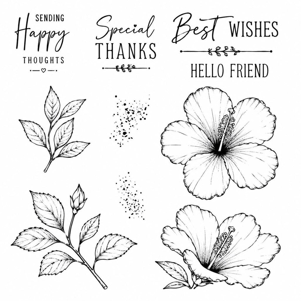 Hibiscus Flower Clear Stamp and Die Set, Floral Botanical Card Making Supplies