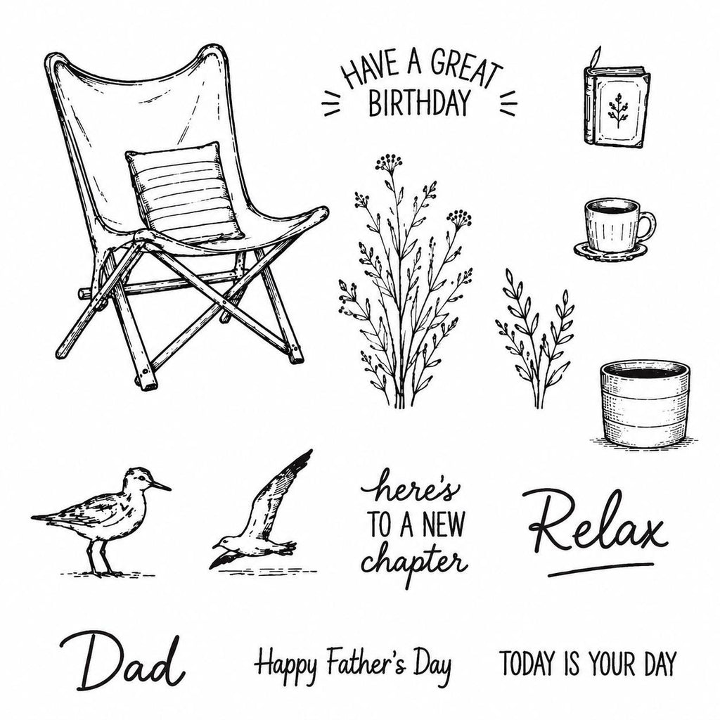 Relax Chair Stamp and Die Set, Cozy Card Making, Father's Day, Birthday Craft Supply