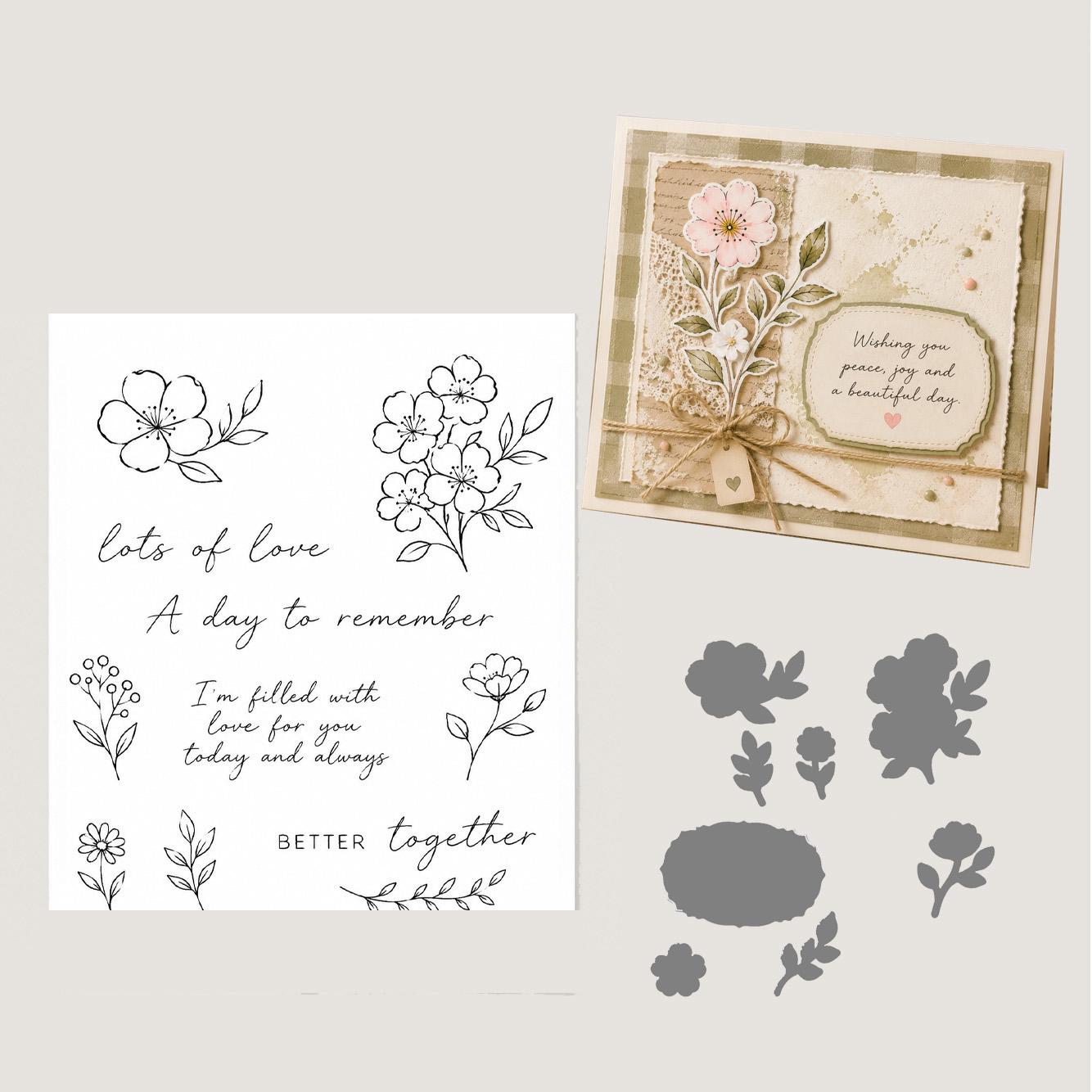 Cherry Blossom Stamp & Dies Set | Floral Sentiment Card Making Supplies