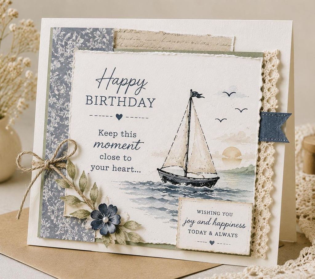 Nautical Clear Stamp & Die Set | Sailboat, Lighthouse, Sunset Card Making (15 Stamps)