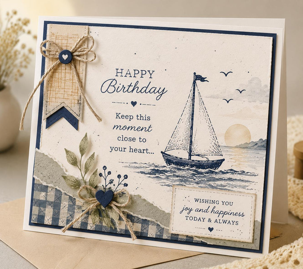 Nautical Clear Stamp & Die Set | Sailboat, Lighthouse, Sunset Card Making (15 Stamps)