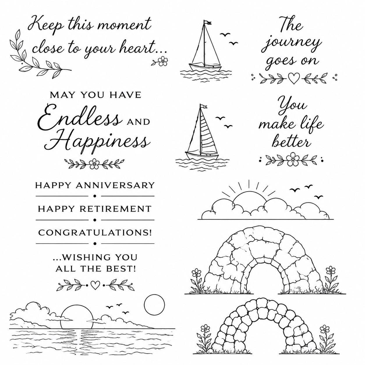 Nautical Clear Stamp & Die Set | Sailboat, Lighthouse, Sunset Card Making (15 Stamps)