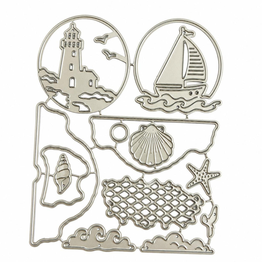 Nautical Clear Stamp & Die Set | Sailboat, Lighthouse, Sunset Card Making (15 Stamps)