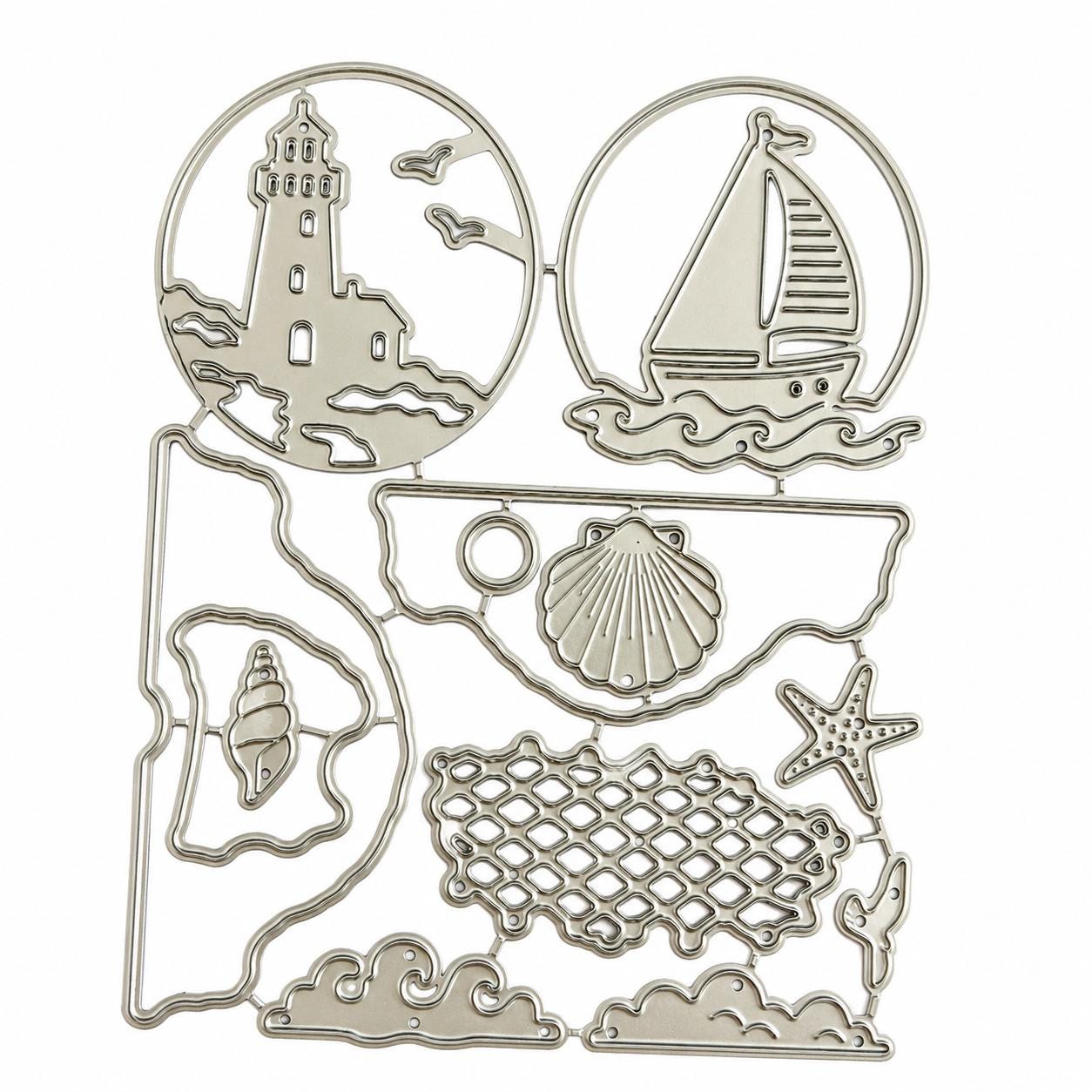 Nautical Clear Stamp & Die Set | Sailboat, Lighthouse, Sunset Card Making (15 Stamps)