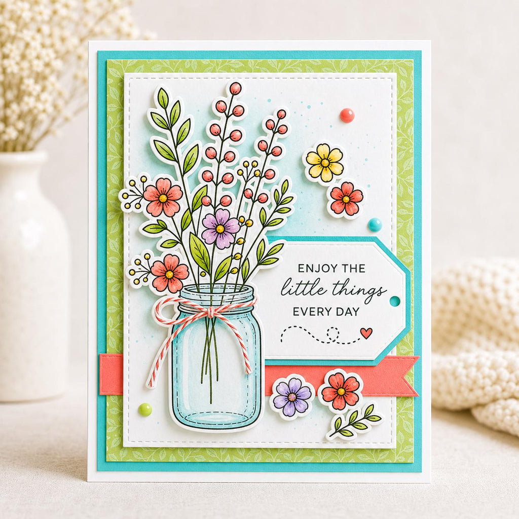 Mason Jar Floral Stamp & Die Set | Wildflower Bouquet Card Making Supplies