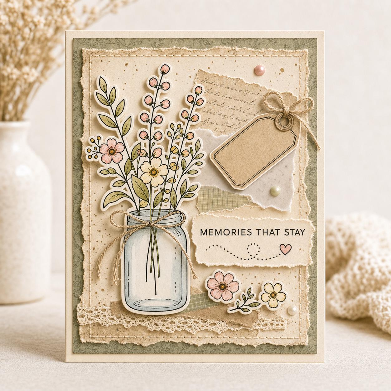 Mason Jar Floral Stamp & Die Set | Wildflower Bouquet Card Making Supplies