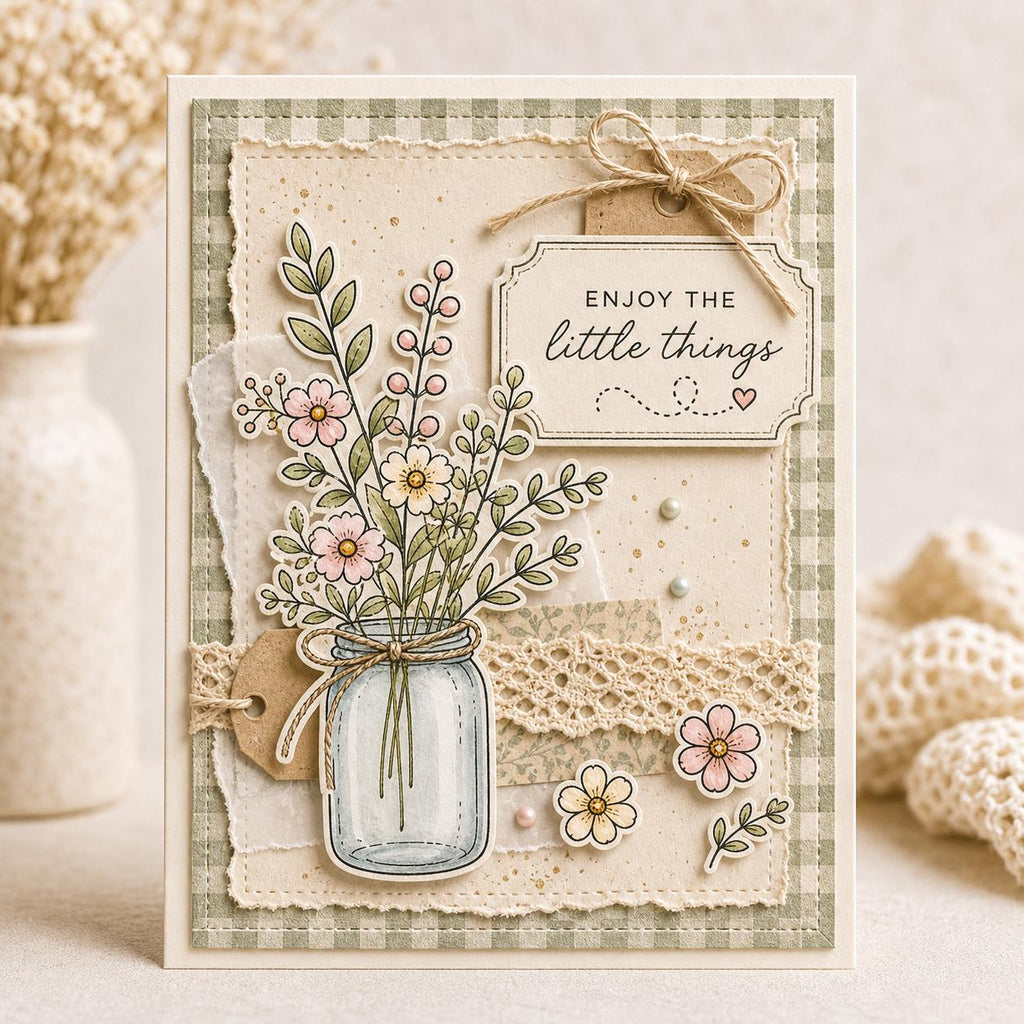 Mason Jar Floral Stamp & Die Set | Wildflower Bouquet Card Making Supplies