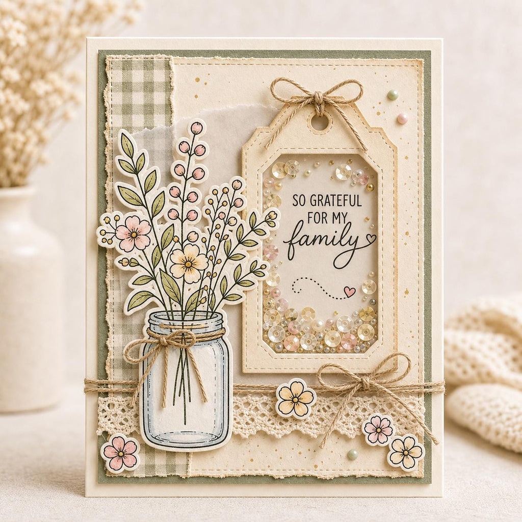 Mason Jar Floral Stamp & Die Set | Wildflower Bouquet Card Making Supplies