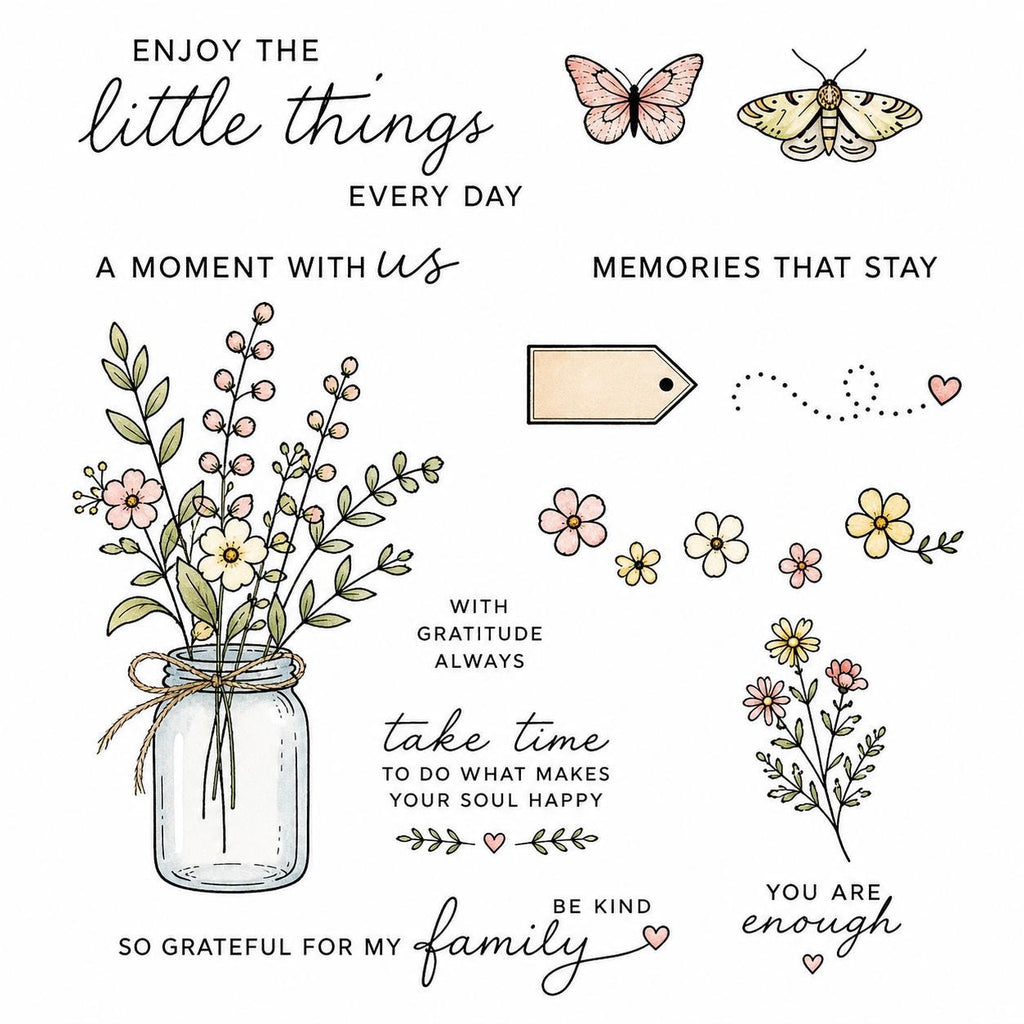 Mason Jar Floral Stamp & Die Set | Wildflower Bouquet Card Making Supplies