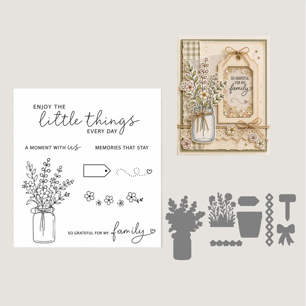 Mason Jar Floral Stamp & Die Set | Wildflower Bouquet Card Making Supplies