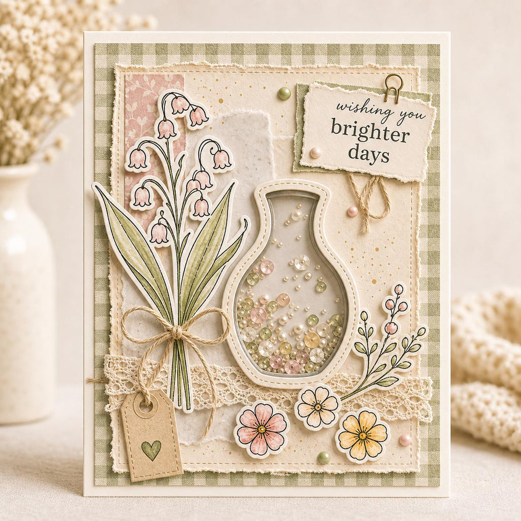 Flower Vase Stamp & Die Set | Lily of Valley Berry Bouquet Card Making Supplies
