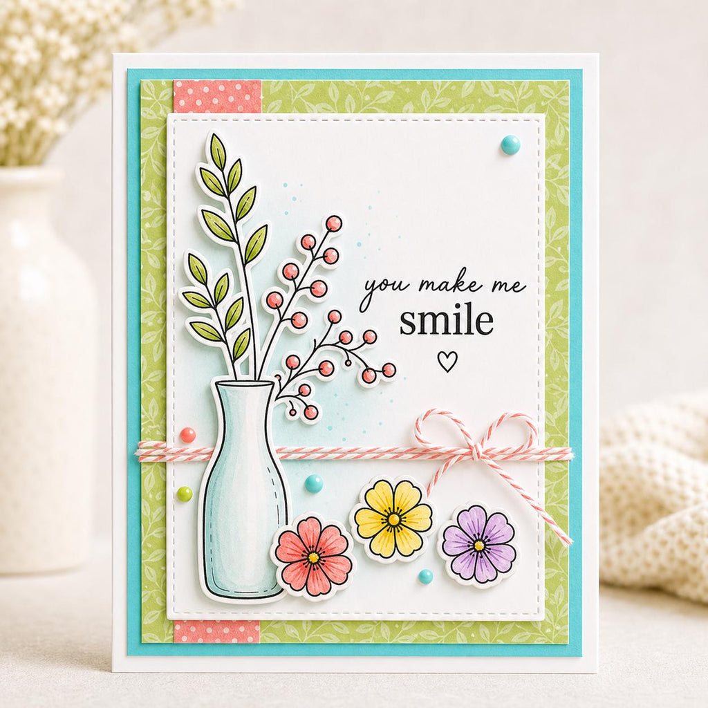 Flower Vase Stamp & Die Set | Lily of Valley Berry Bouquet Card Making Supplies