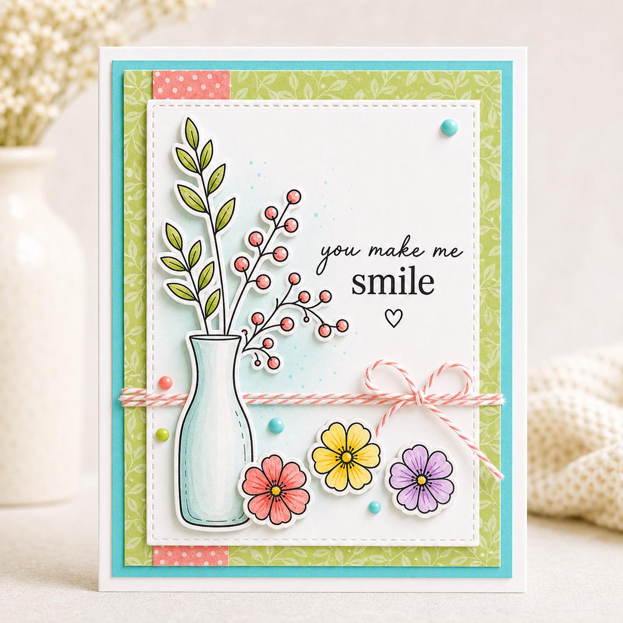 Flower Vase Stamp & Die Set | Lily of Valley Berry Bouquet Card Making Supplies