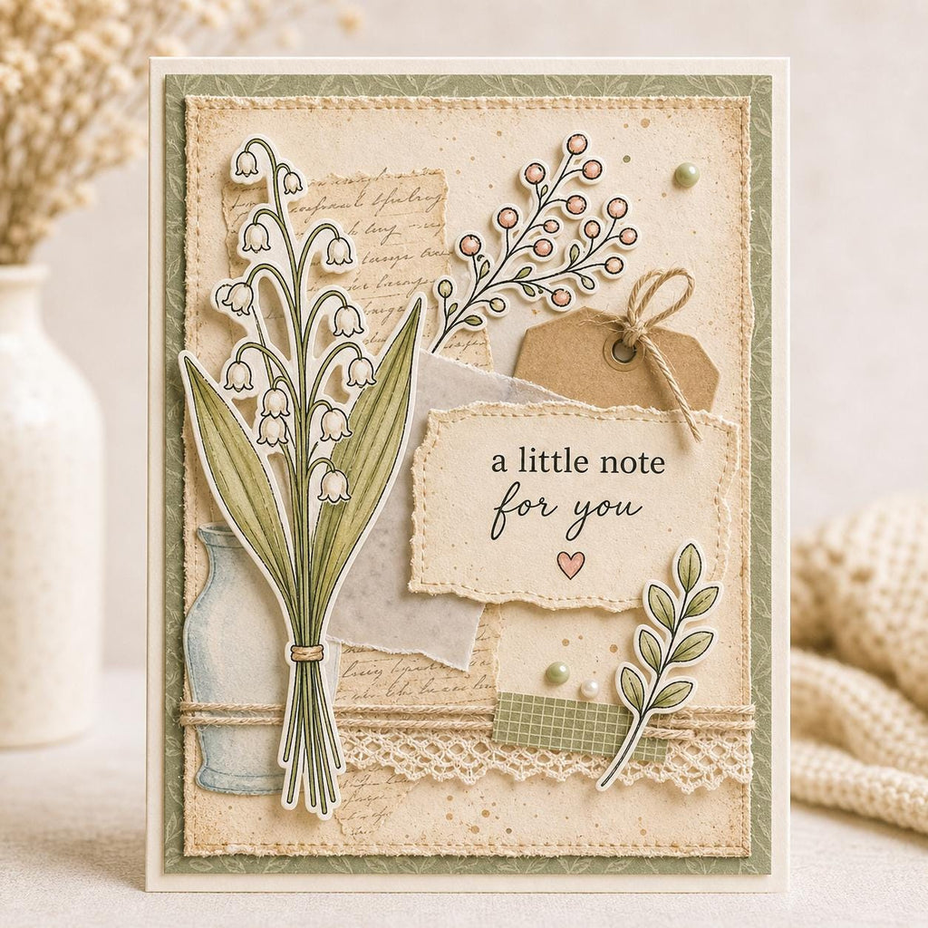 Flower Vase Stamp & Die Set | Lily of Valley Berry Bouquet Card Making Supplies