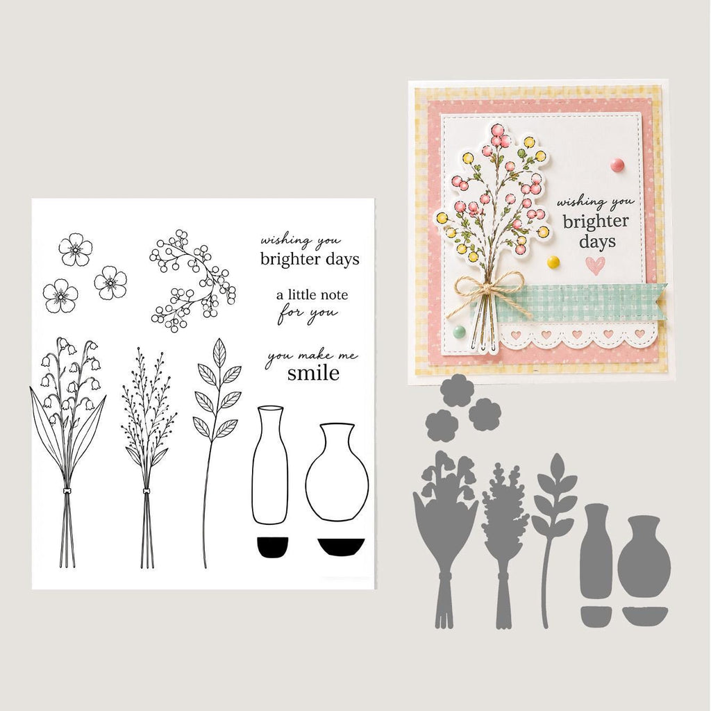 Flower Vase Stamp & Die Set | Lily of Valley Berry Bouquet Card Making Supplies