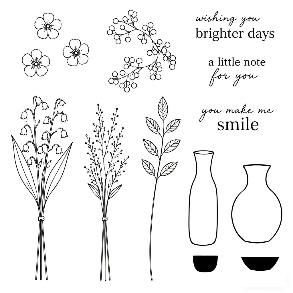 Flower Vase Stamp & Die Set | Lily of Valley Berry Bouquet Card Making Supplies
