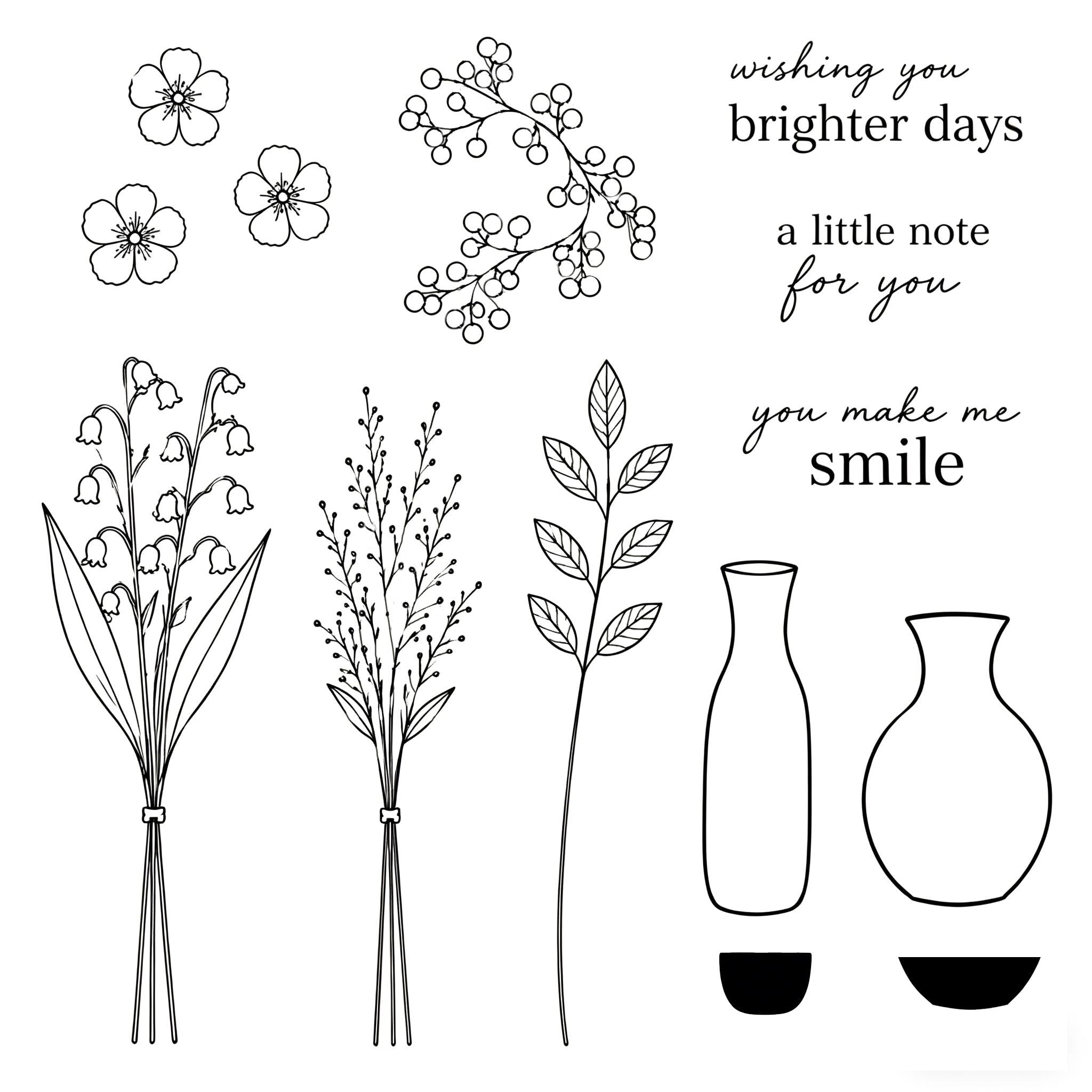 Flower Vase Stamp & Die Set | Lily of Valley Berry Bouquet Card Making Supplies