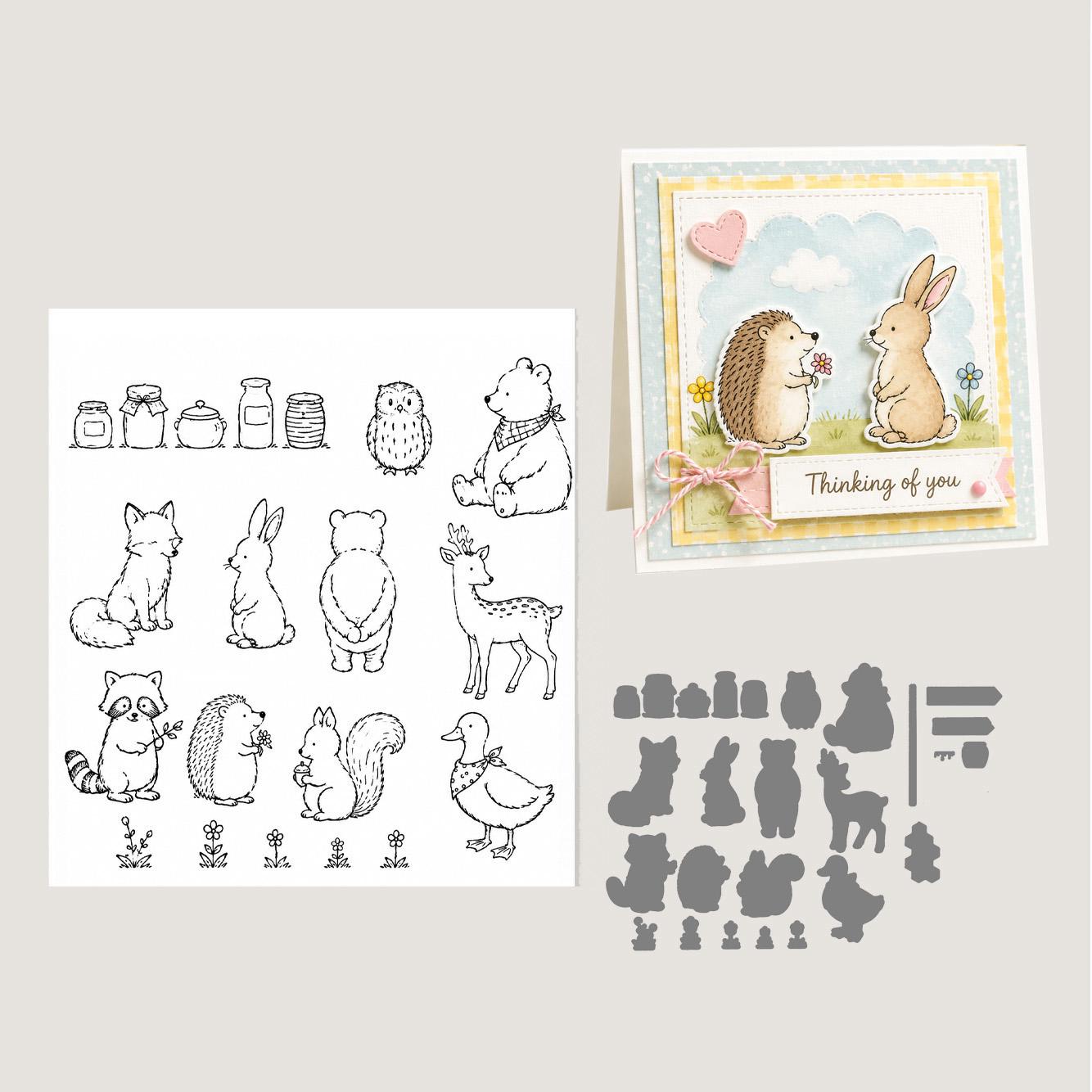 Woodland Animals Stamp & Die Set | Hedgehog, Bunny, Fox, Bear Card Making Supplies