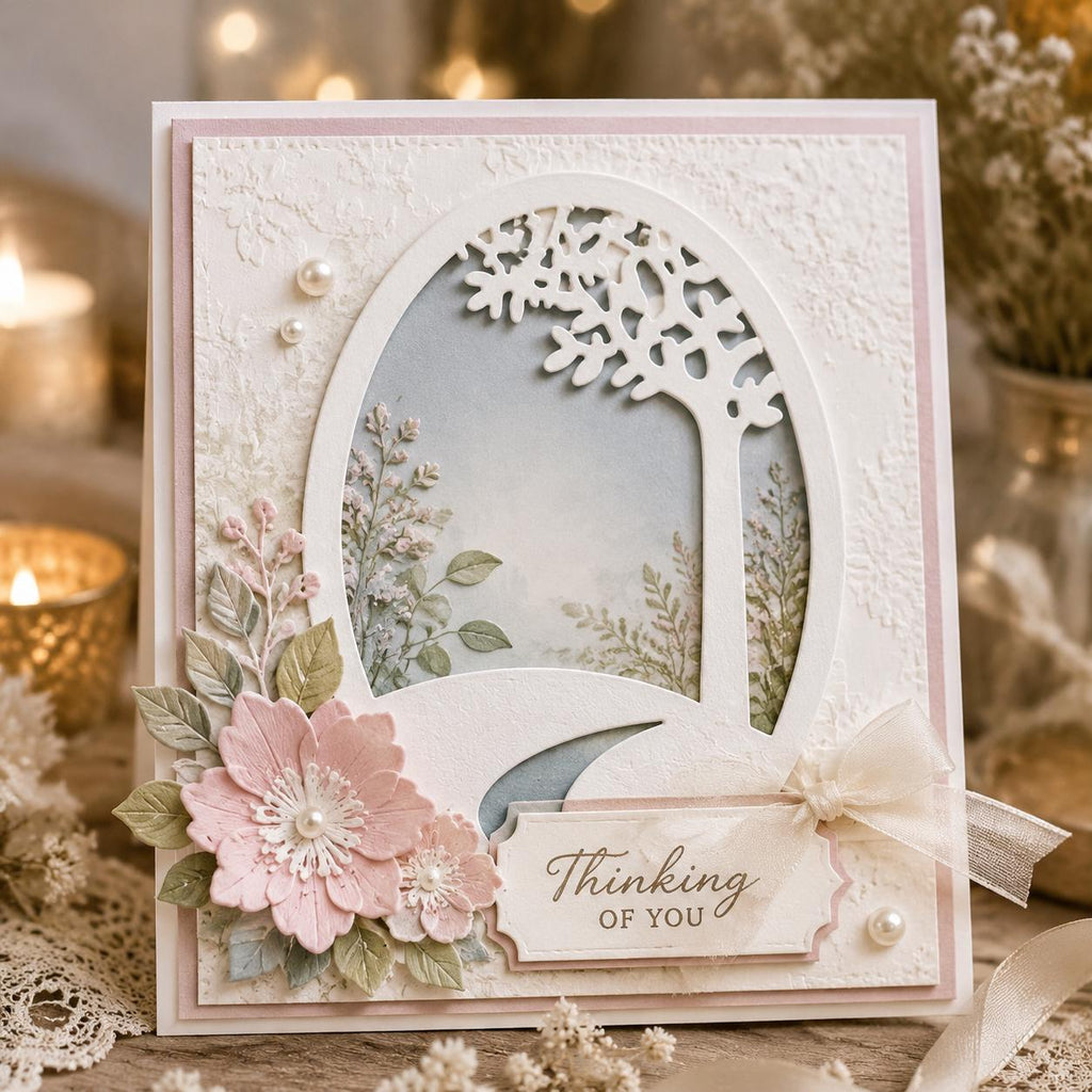 Metal Cutting Die Tree Frame Oval Landscape Scrapbooking Craft Stencil 14cm x 10cm
