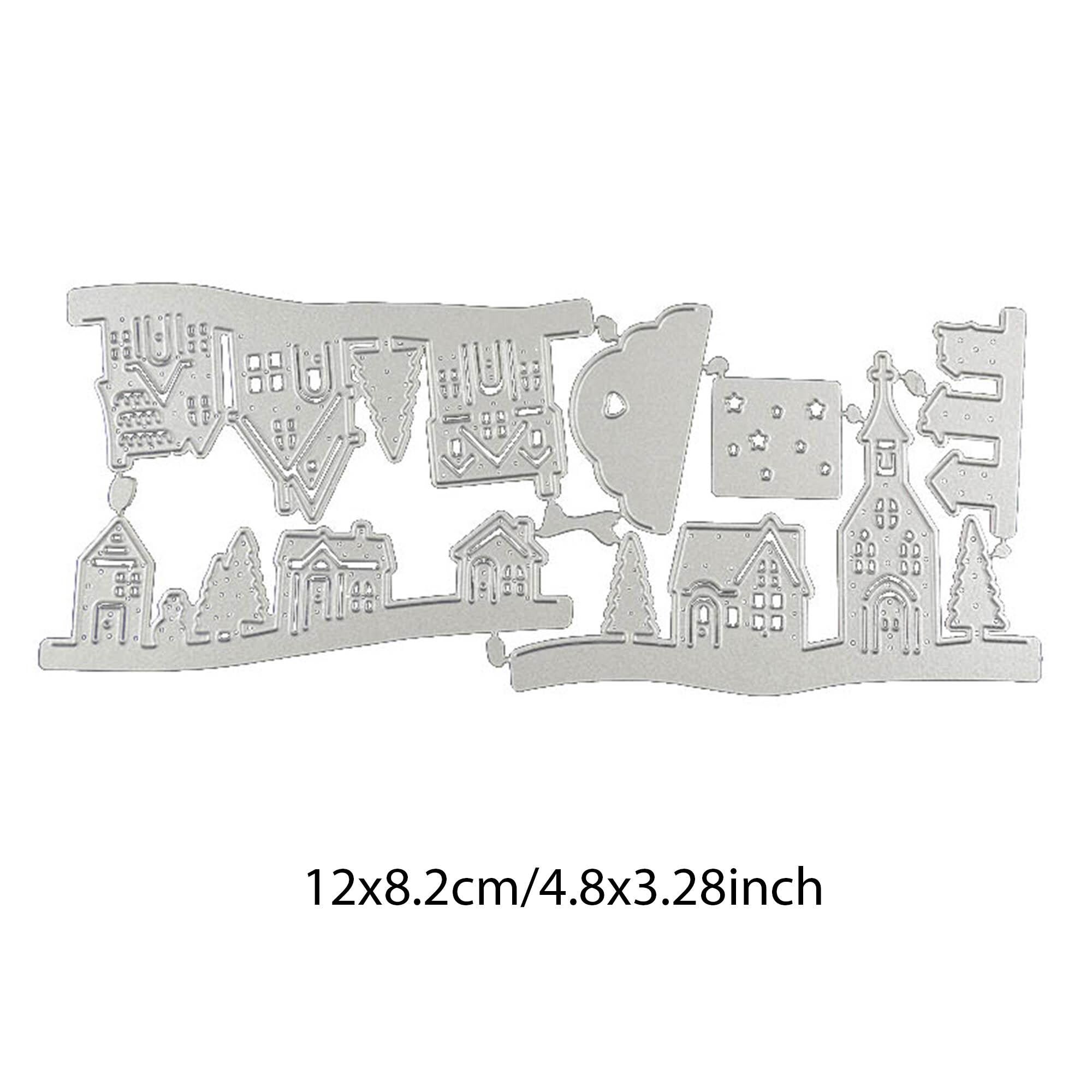 Christmas Village Metal Cutting Dies Set with Houses Church Trees and Snowy Hills