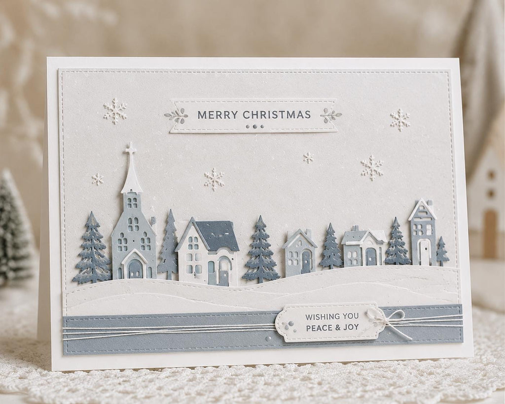 Christmas Village Metal Cutting Dies Set with Houses Church Trees and Snowy Hills