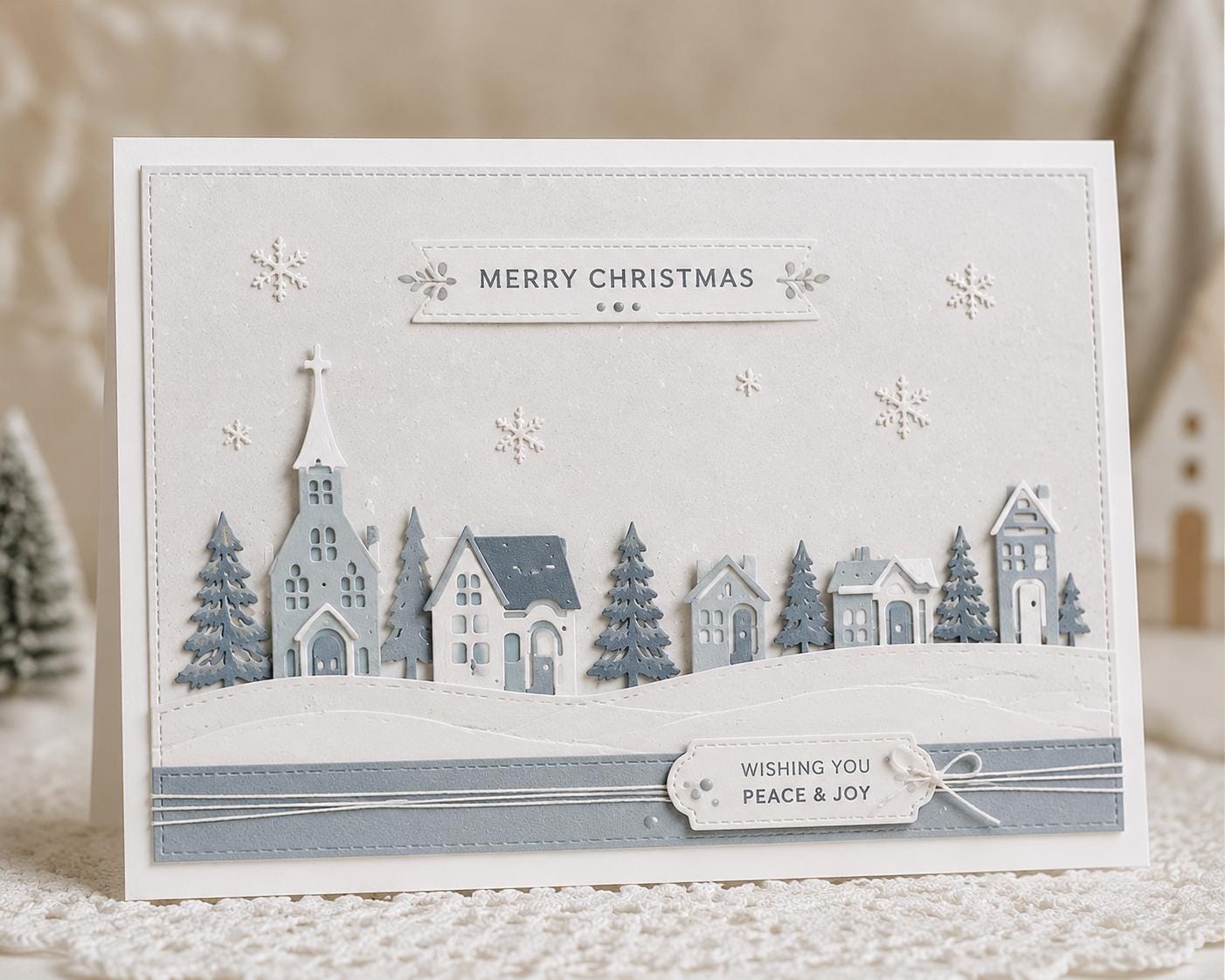 Christmas Village Metal Cutting Dies Set with Houses Church Trees and Snowy Hills