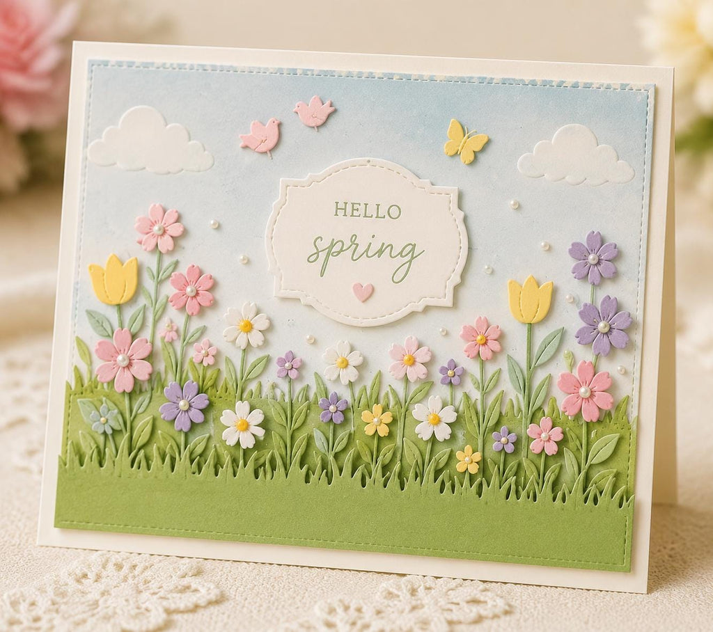 Spring Grass Border and Mini Shapes Metal Cutting Dies for Easter Cards and Scrapbooking