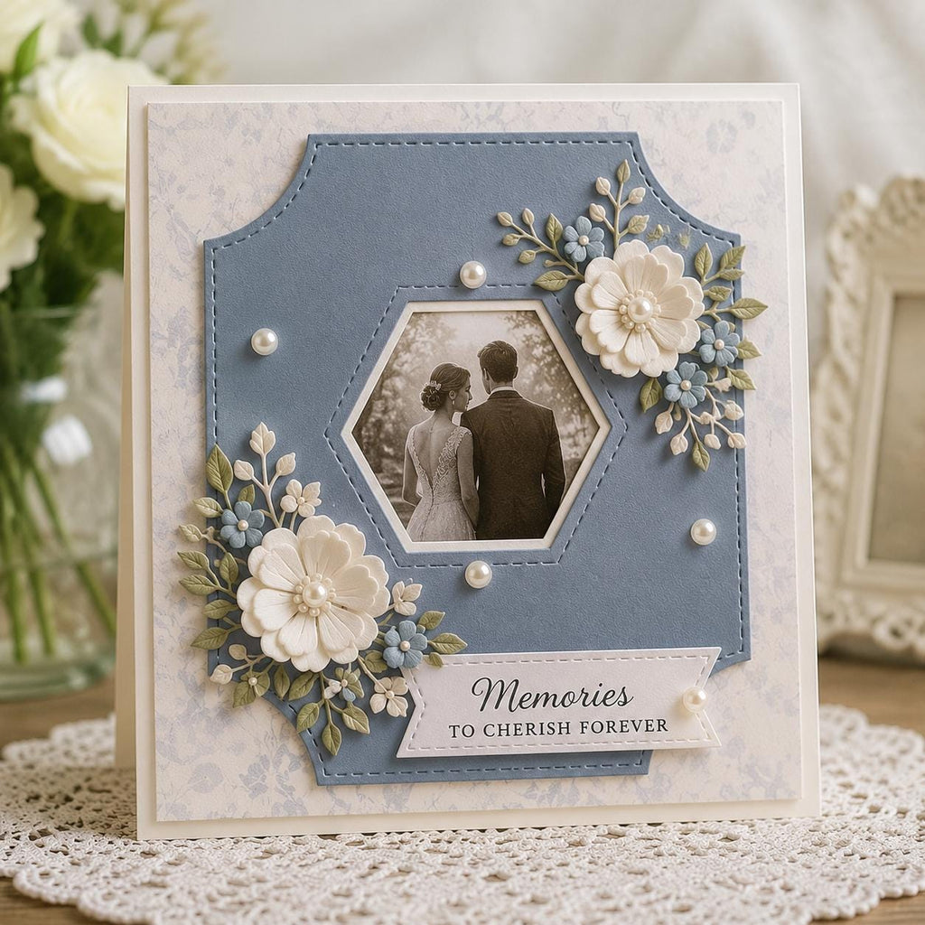 Hexagon Floral Photo Frame Metal Cutting Dies, Wedding Card Making, Scrapbooking, Layered Accents