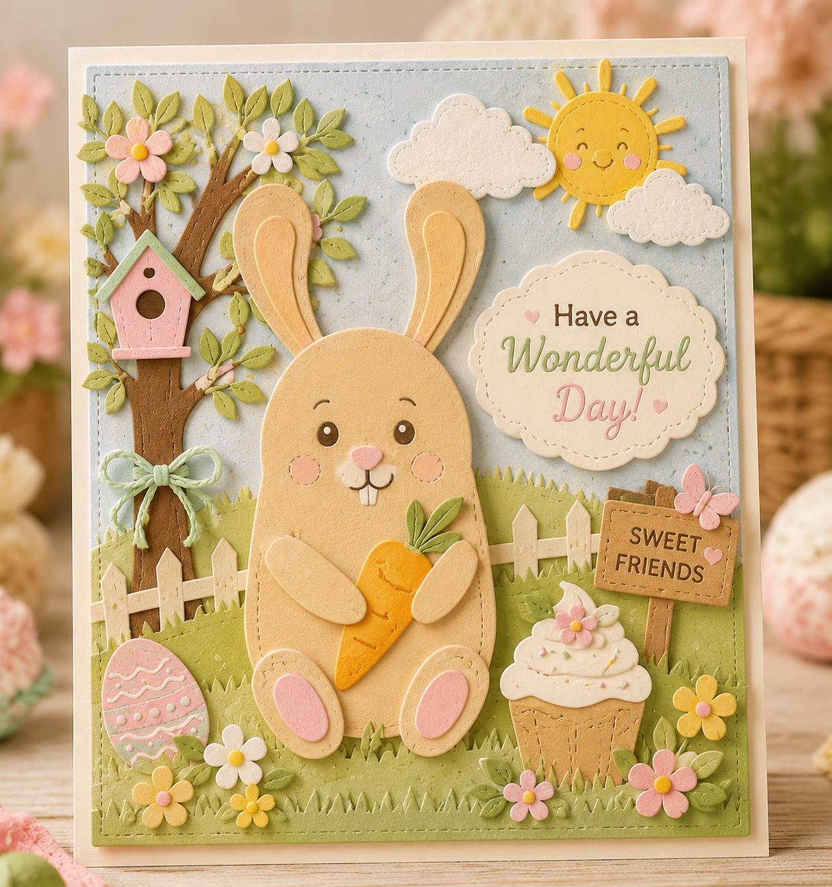 Easter Rabbit Scene Metal Cutting Dies Set for Card Making Scrapbooking and Spring Crafts