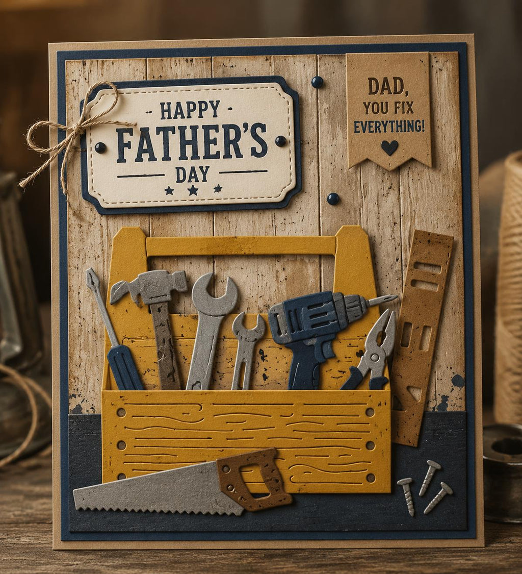 Fathers Day Toolbox Metal Cutting Dies Set for Card Making Scrapbooking and DIY Crafts