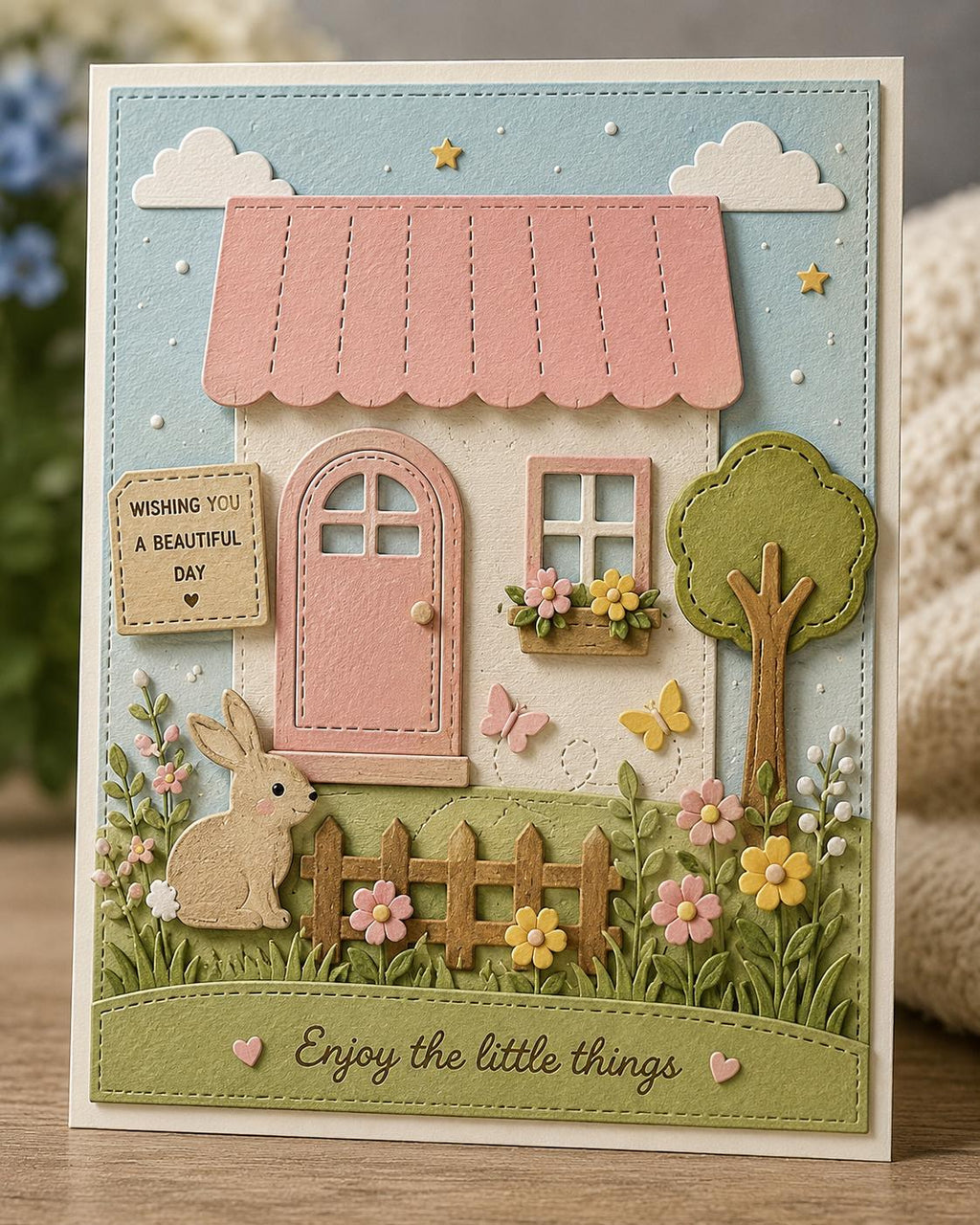 Spring Cottage Rabbit Metal Cutting Dies Set for Card Making Scrapbooking and Easter Crafts