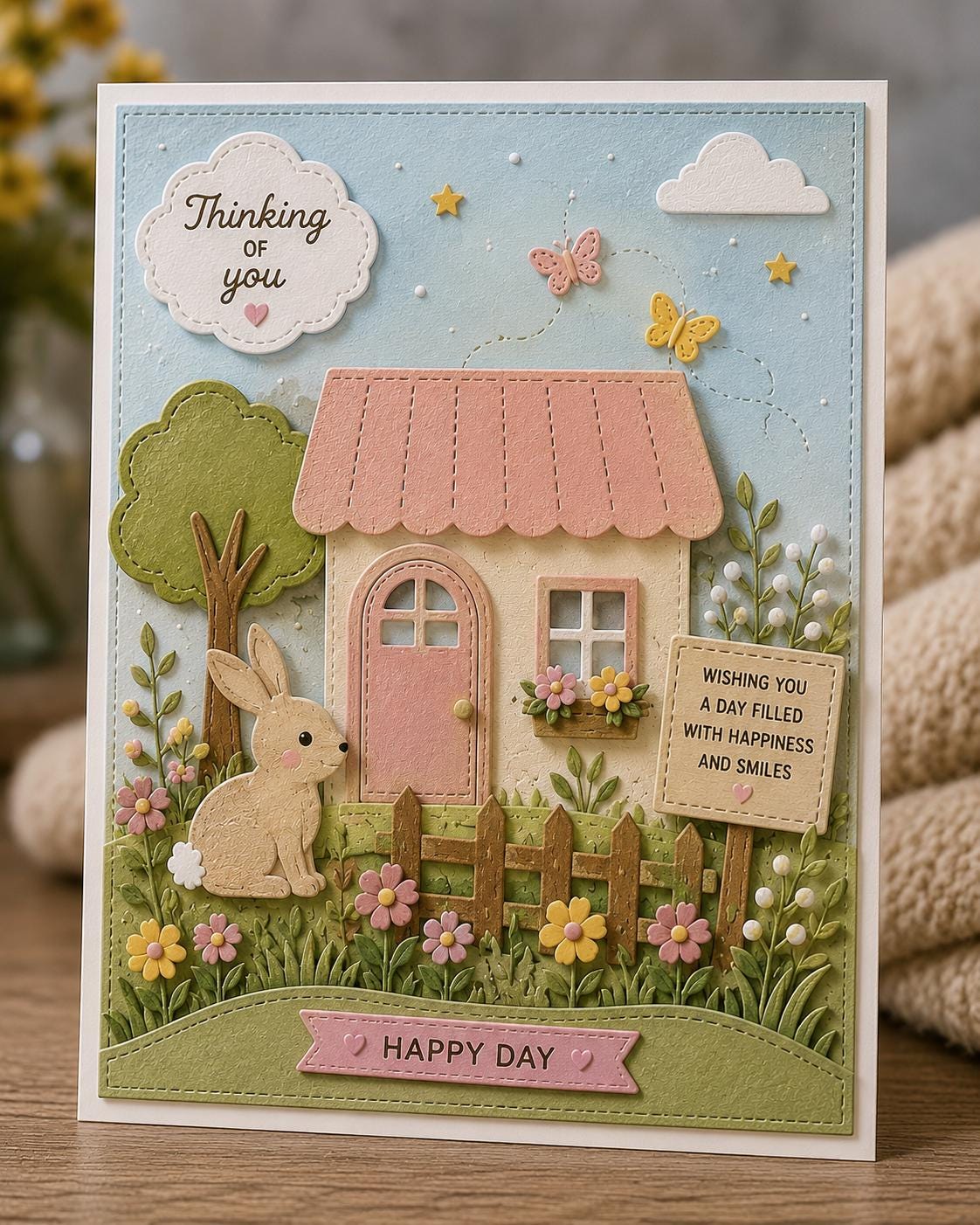 Spring Cottage Rabbit Metal Cutting Dies Set for Card Making Scrapbooking and Easter Crafts
