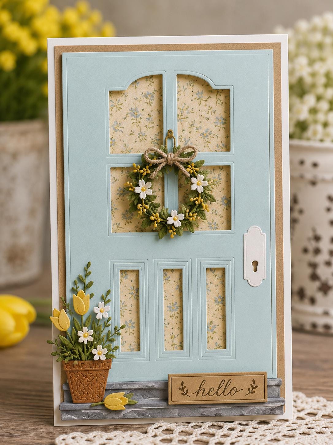 Floral Front Door Metal Cutting Die for Card Making Scrapbooking and Welcome Home Crafts