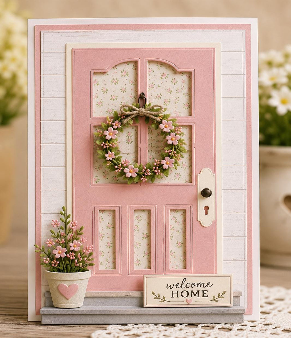 Floral Front Door Metal Cutting Die for Card Making Scrapbooking and Welcome Home Crafts