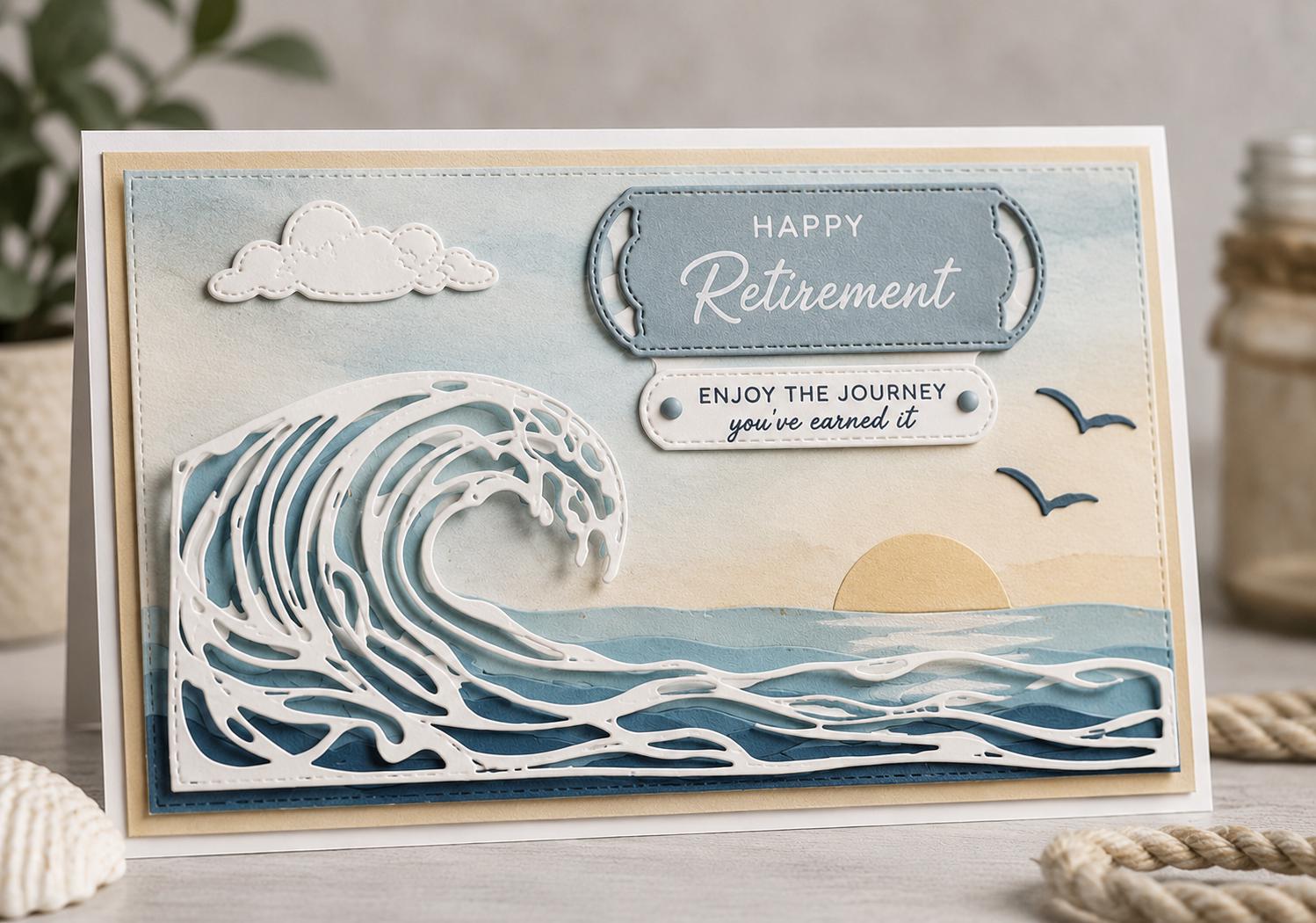 Layered Ocean Wave Metal Cutting Dies for Card Making, Scrapbooking (20.3 x 10 cm)